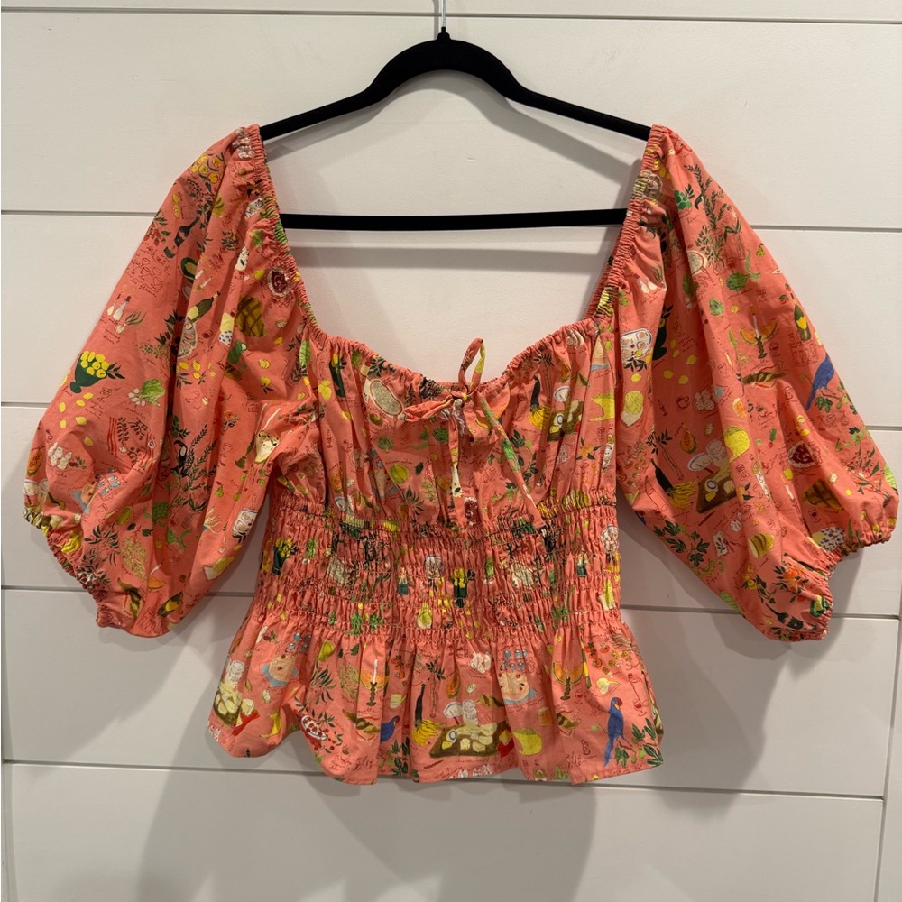 Rhode Jodie Shirred Printed Cotton-Poplin Top - Picture 3 of 10